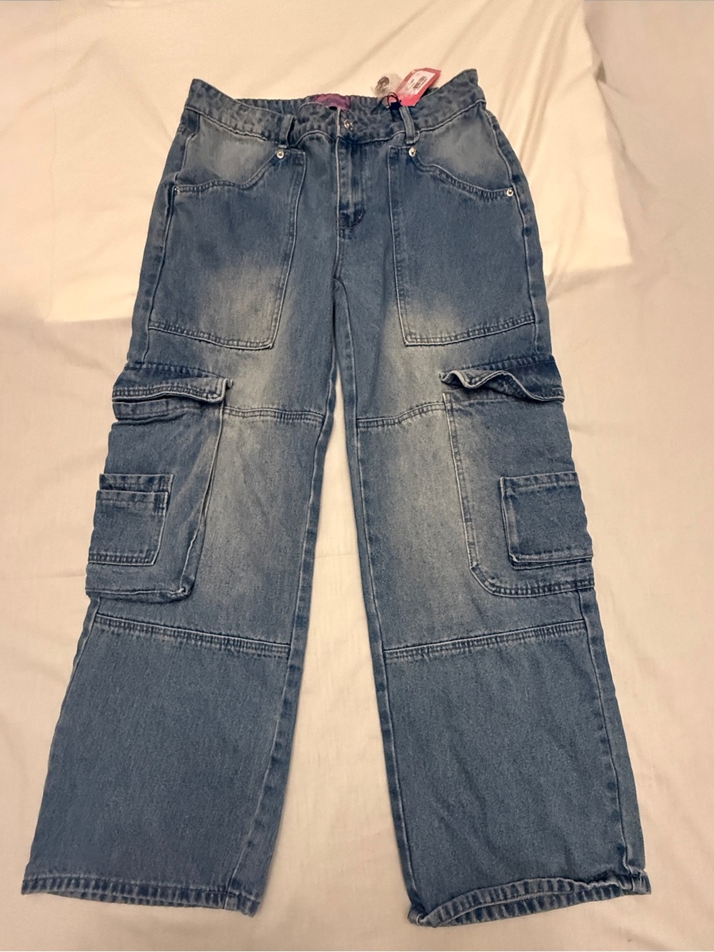 Edikted Washed Blue Cargo Jeans - Relaxed Fit